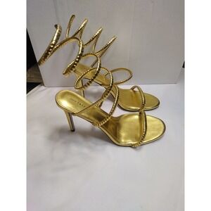 Perixir Gold Metallic Spiral Wrap Ankle Stiletto Sandals Heels Womens Size 38